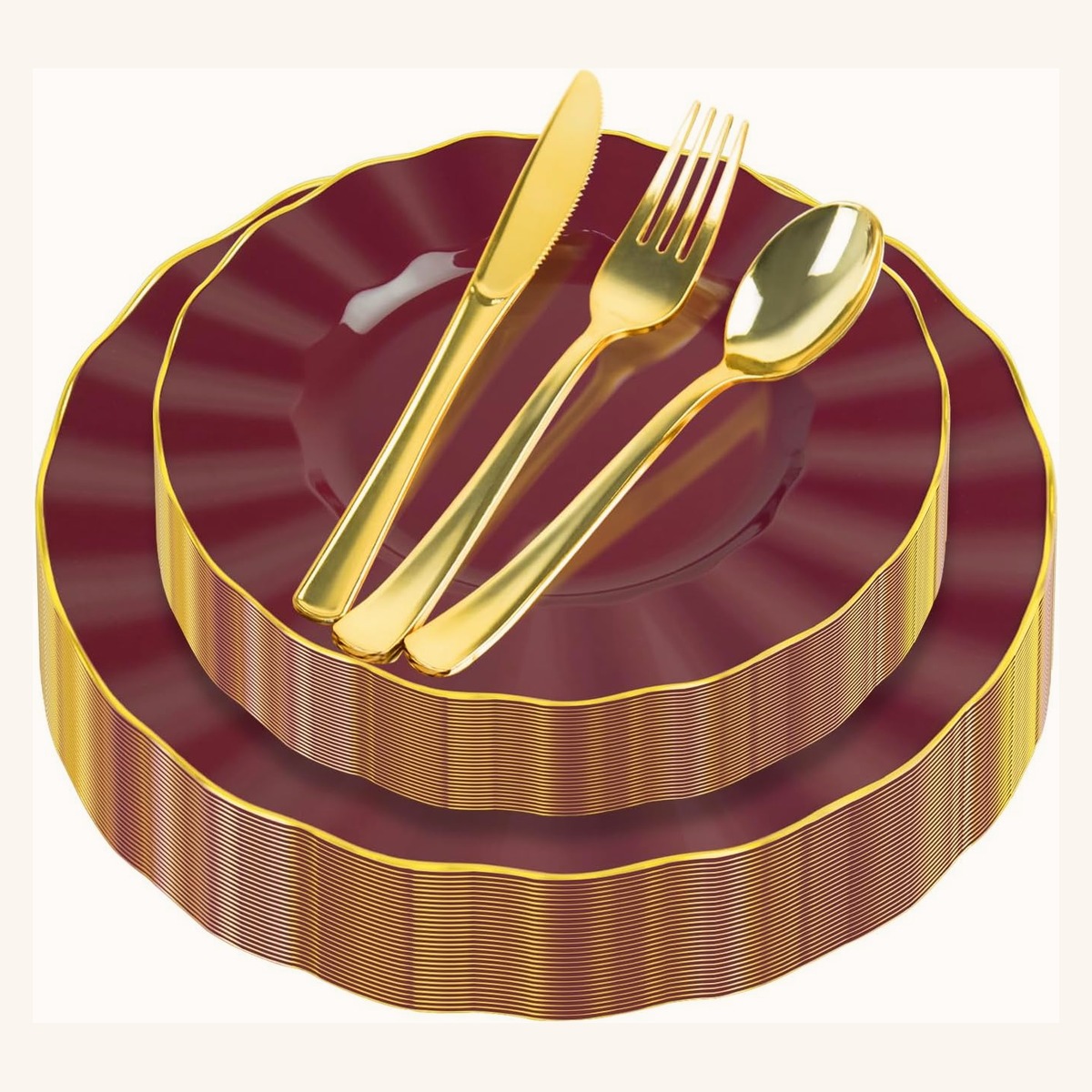 Plastic dinner plates with gold rim for 30 guests