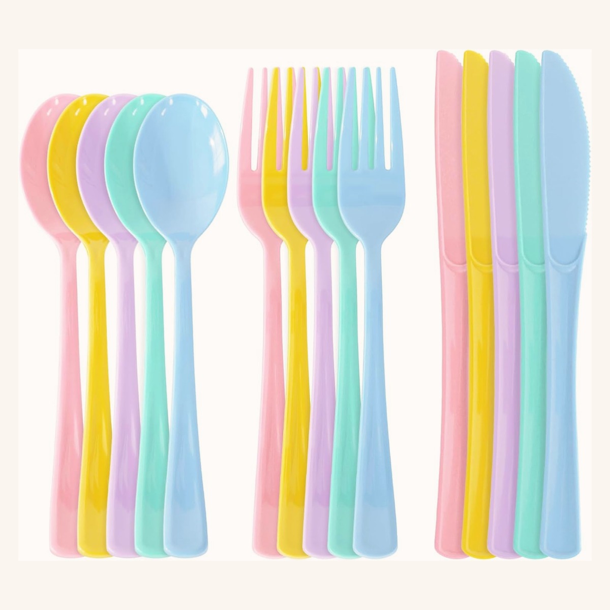 Graduation pastel plastic silverware set in five macaron colours